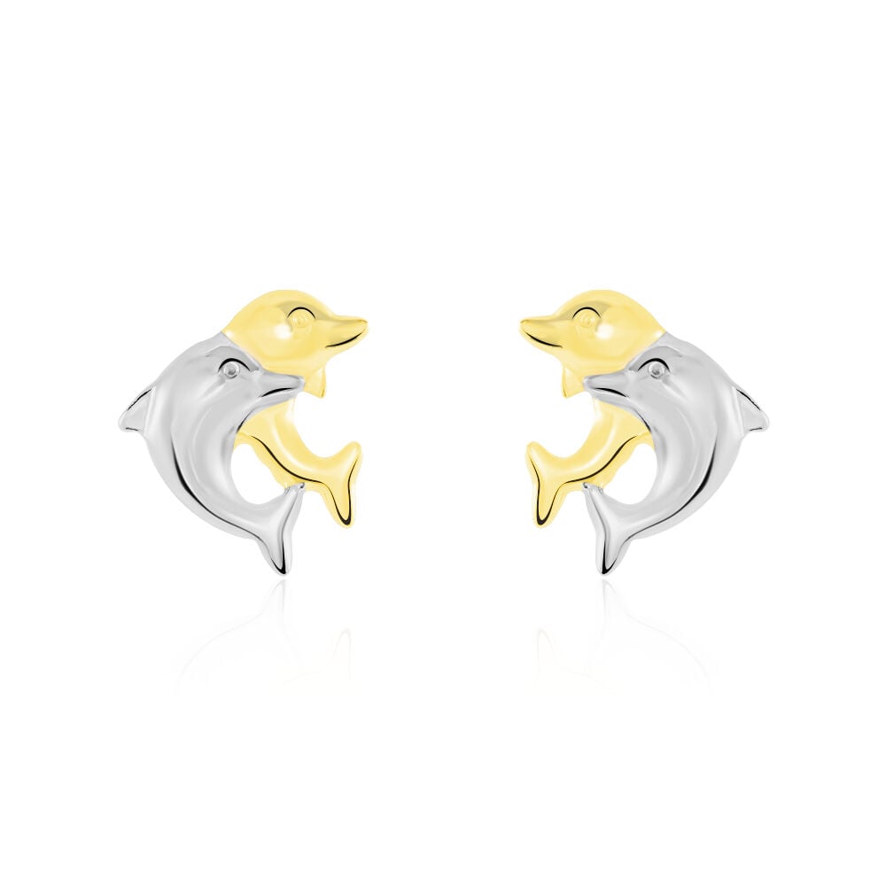 Boucles D'oreilles Puces Fulvie Double Dauphins Or Bicolore - Puces Femme | Marc Orian