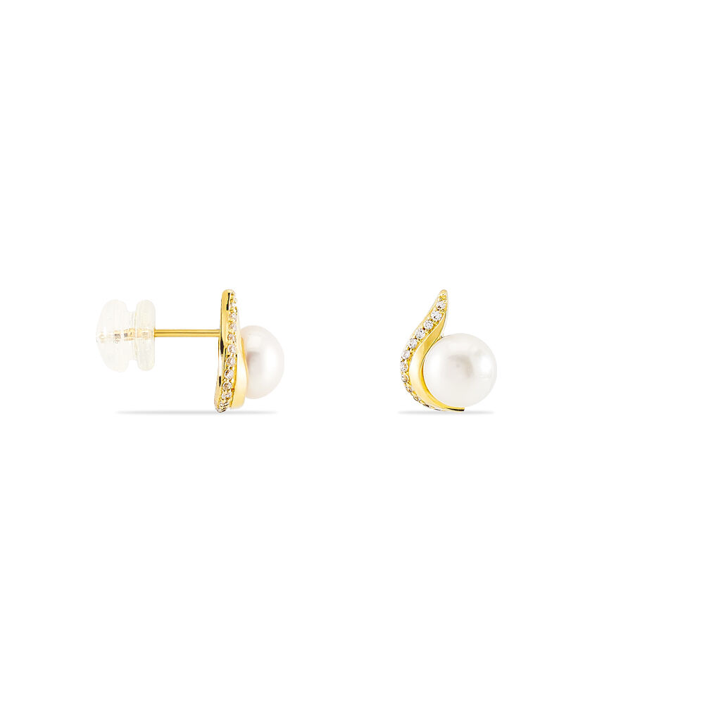 Boucles D'oreilles Puces Pearly Or Jaune Perle De Culture Et Oxyde - Puces Femme | Marc Orian