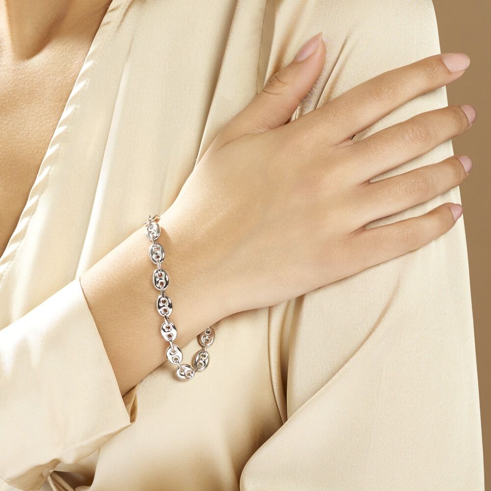 Bracelet Carrus Maille Grain De Cafe Argent Blanc - Bracelets mailles Homme | Marc Orian