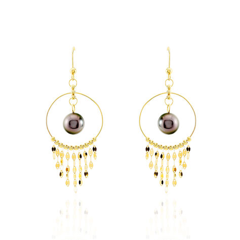 Boucles D'oreilles Pendantes Cercle Or Jaune Perle De Tahiti - Pendantes Femme | Marc Orian