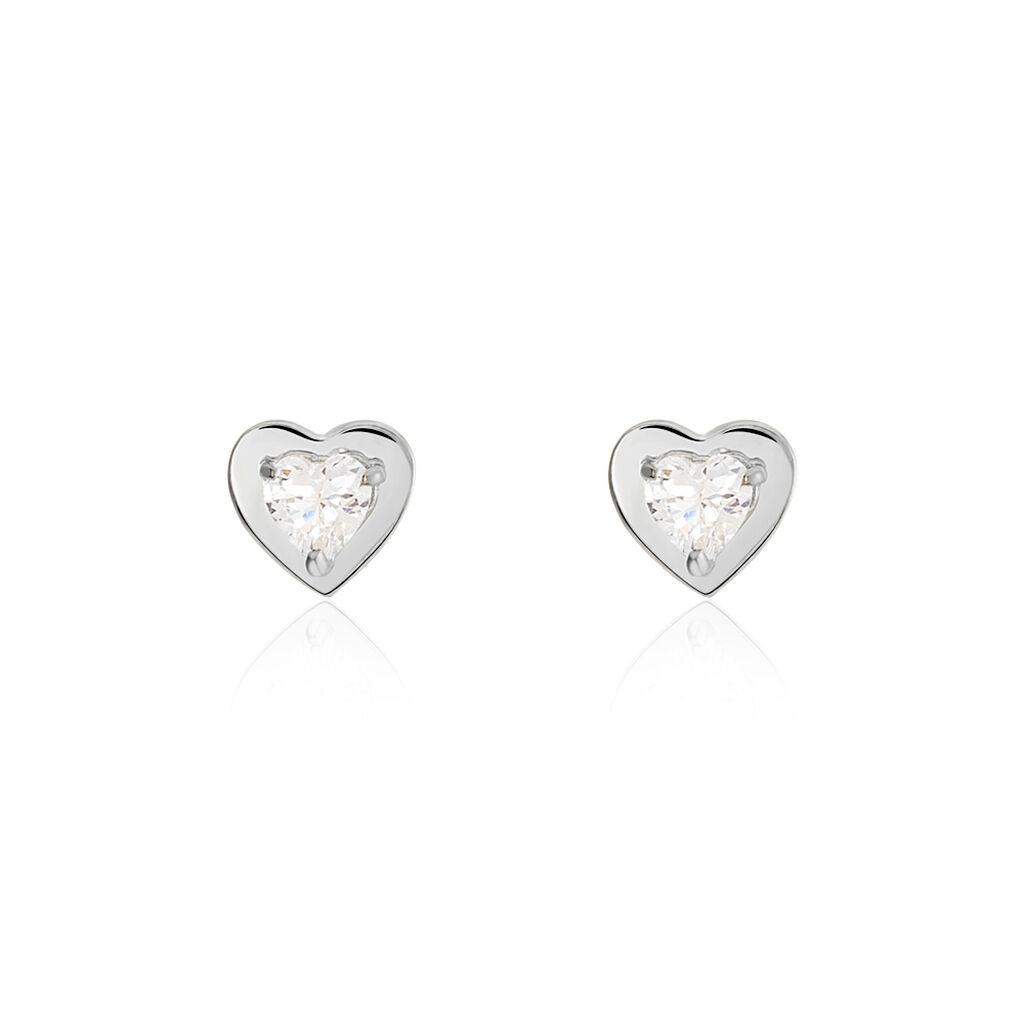 Boucles D'oreilles Puces Dot Coeur Plein Or Blanc Oxyde De Zirconium - Puces Famille | Marc Orian