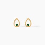 Boucles D'Oreilles Puces Djamel Or Jaune Emeraude - Puces Femme | Marc Orian
