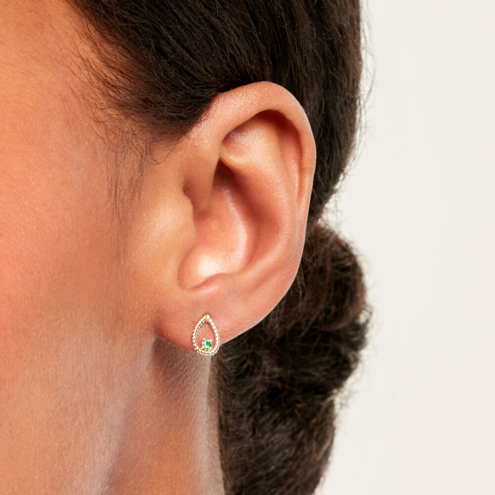Boucles D'Oreilles Puces Emeria Or Jaune Emeraude - Puces Femme | Marc Orian