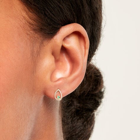 Boucles D'Oreilles Puces Emeria Or Jaune Emeraude - Puces  | Marc Orian