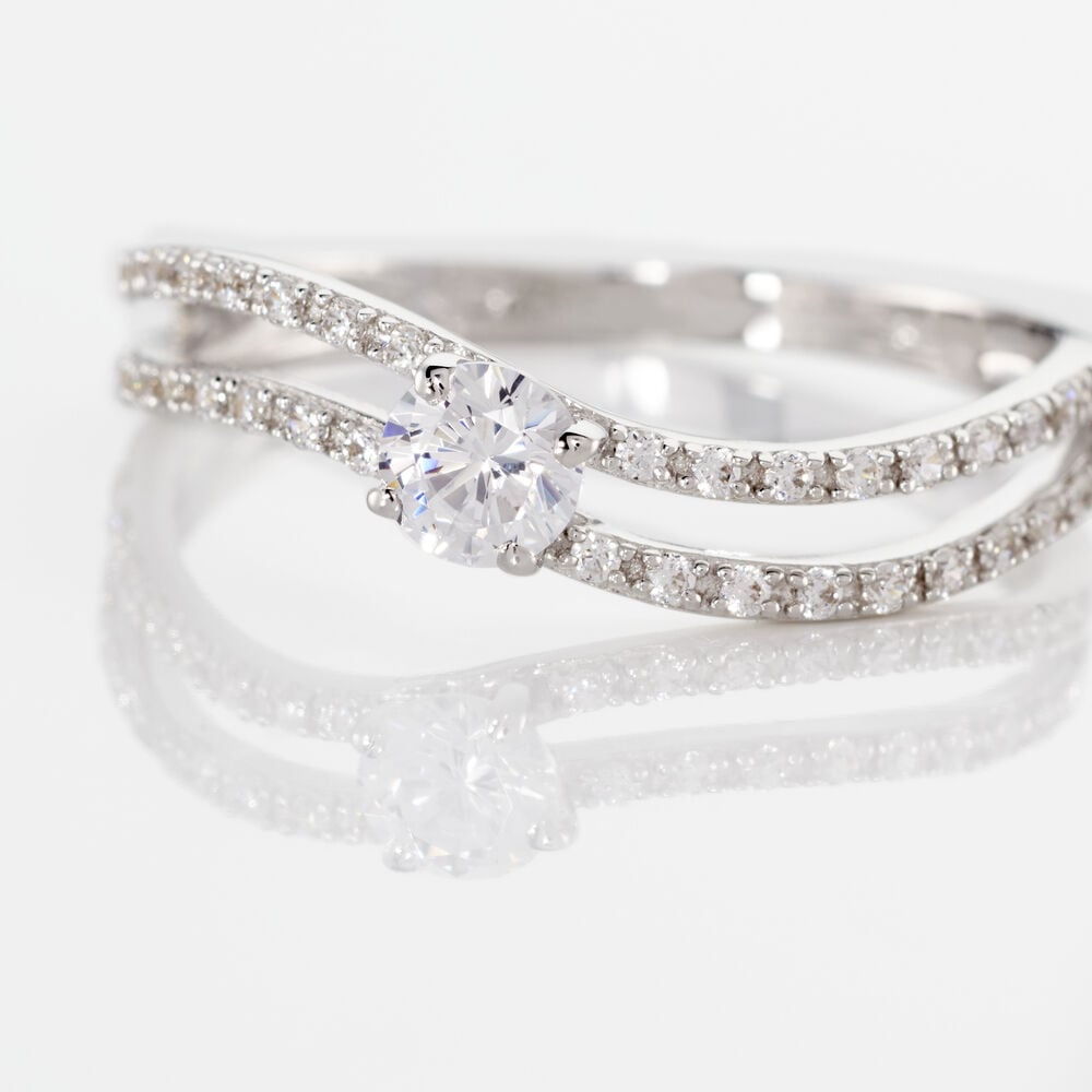 Bague Vrille Double Or Blanc Oxyde De Zirconium - Solitaires Femme | Marc Orian