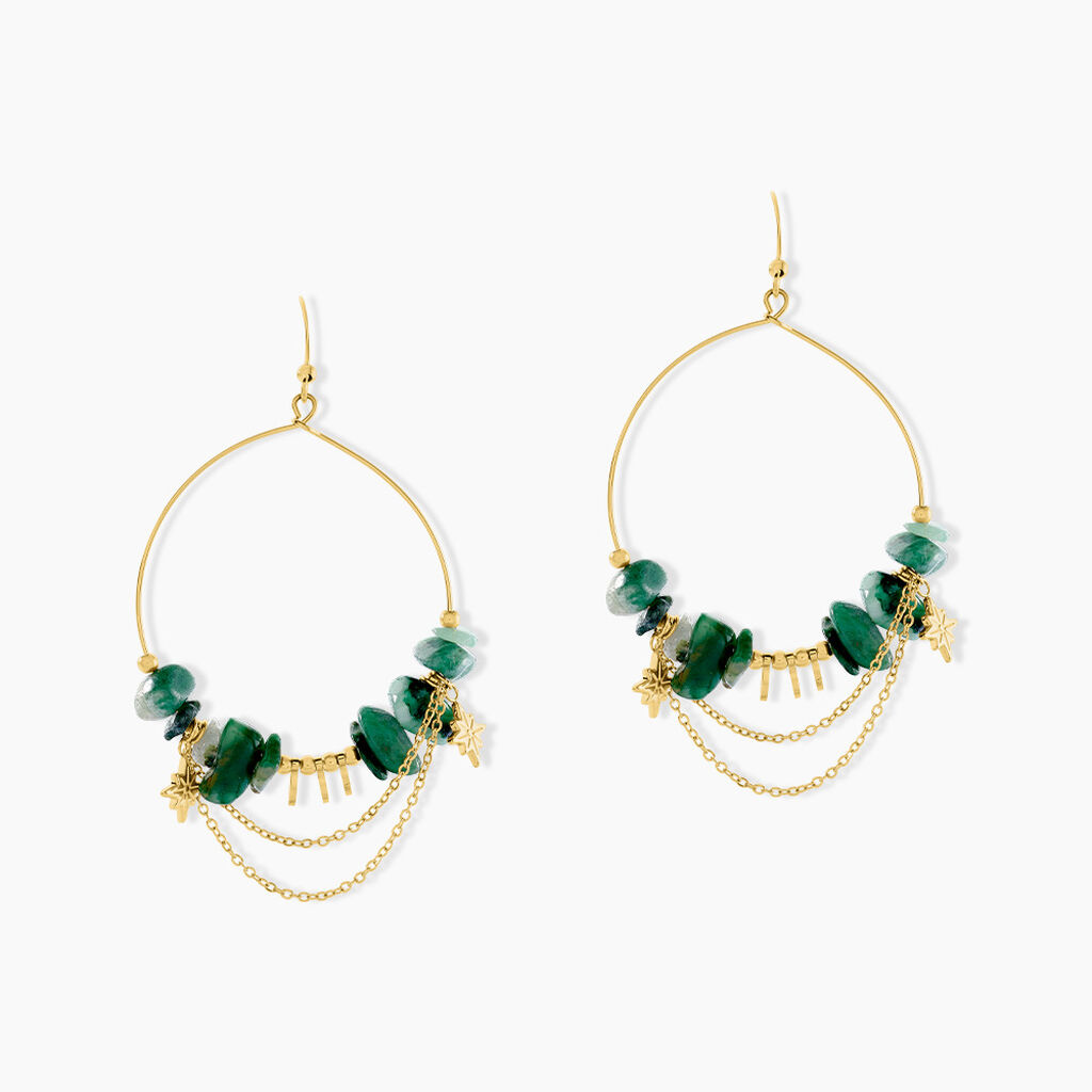 Boucles D'oreilles Pendantes Athena Acier Dor&eacute; Jaspe Africain - Pendantes Femme | Marc Orian