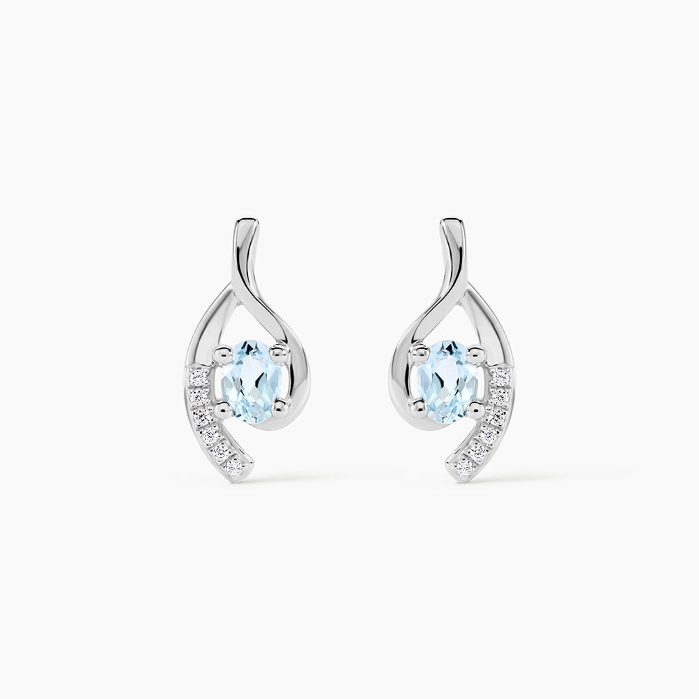 Boucles D'oreilles Sagesse Or Blanc Topaze Oxyde - Puces Femme | Marc Orian