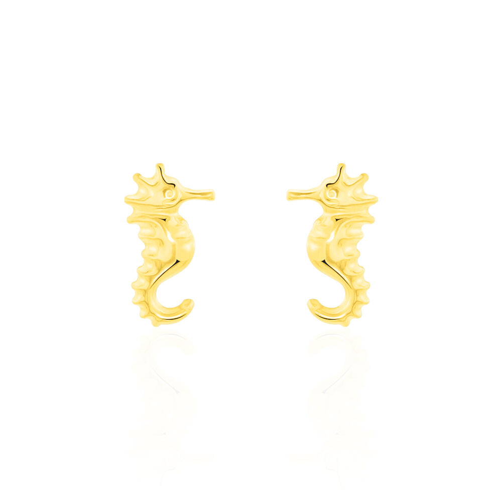 Boucles D'oreilles Puces Ambrosie Hippocampe Or Jaune - Puces Femme | Marc Orian