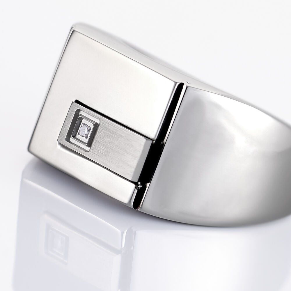 Chevalière Phebus Him Classique Acier Blanc Diamant - Chevalières Homme | Marc Orian