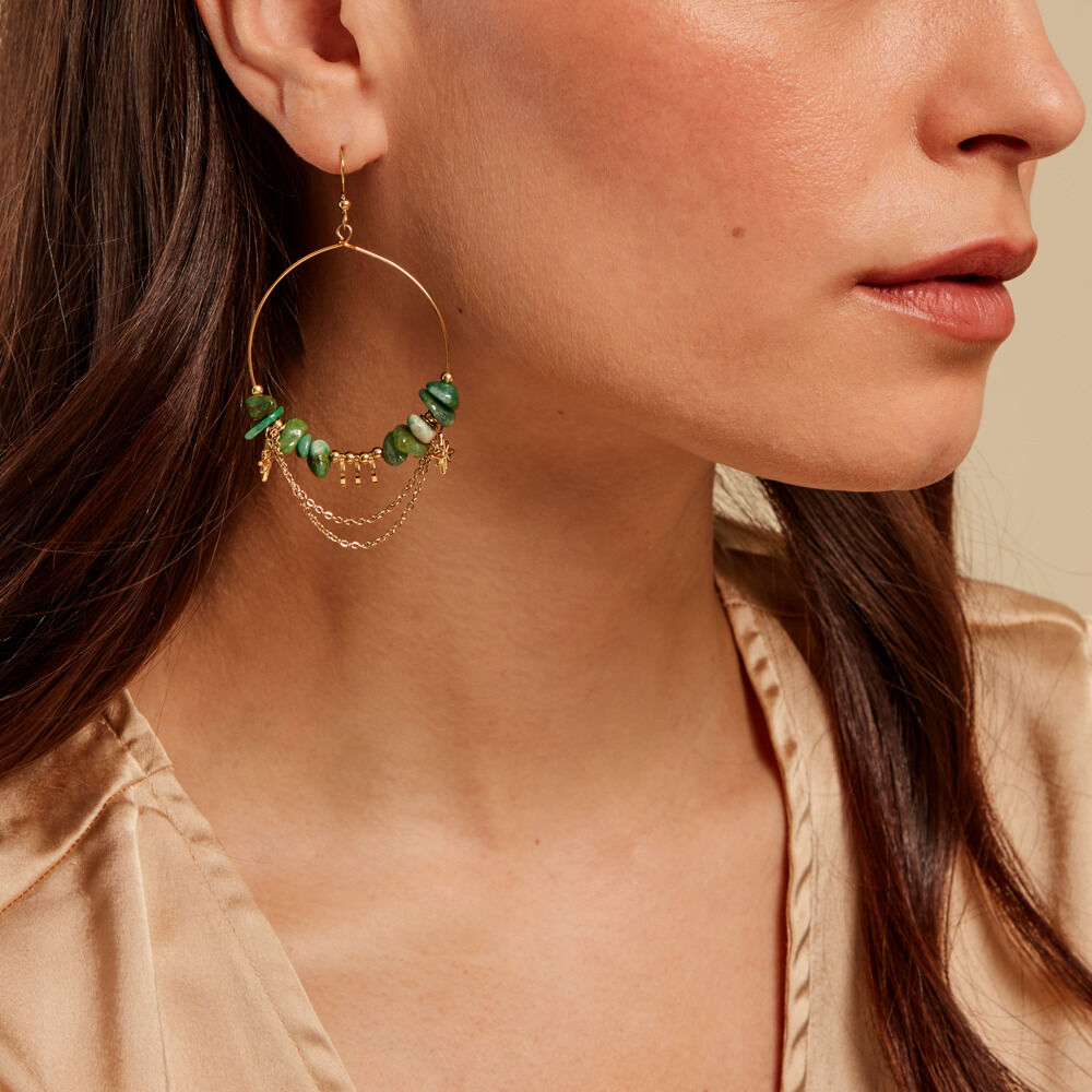 Boucles D'oreilles Pendantes Acier Doré Jaspe Africain - Pendantes Femme | Marc Orian
