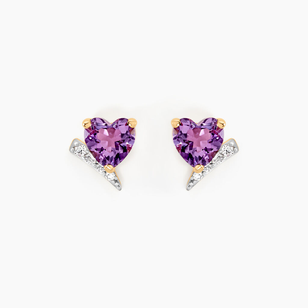 Boucles D'oreilles Puces Eva Or Jaune Amethyste Et Oxyde De Zirconium - Puces Femme | Marc Orian