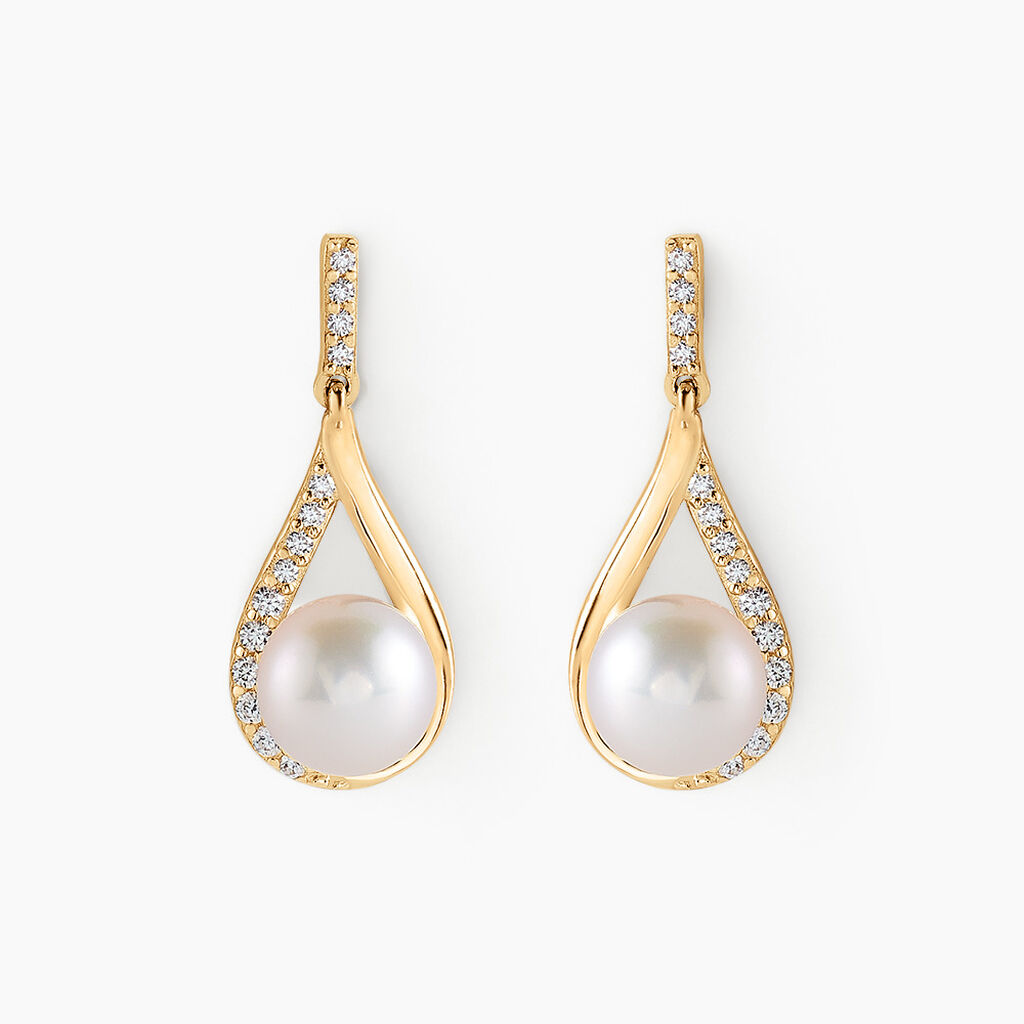 Boucles D'oreilles Pendantes Helin Or Jaune Perle De Culture Et Oxyde - Boucles d'oreilles mariage Femme | Marc Orian