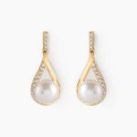 Boucles D'oreilles Pendantes Helin Or Jaune Perle De Culture Et Oxyde - Boucles d'oreilles mariage Femme | Marc Orian