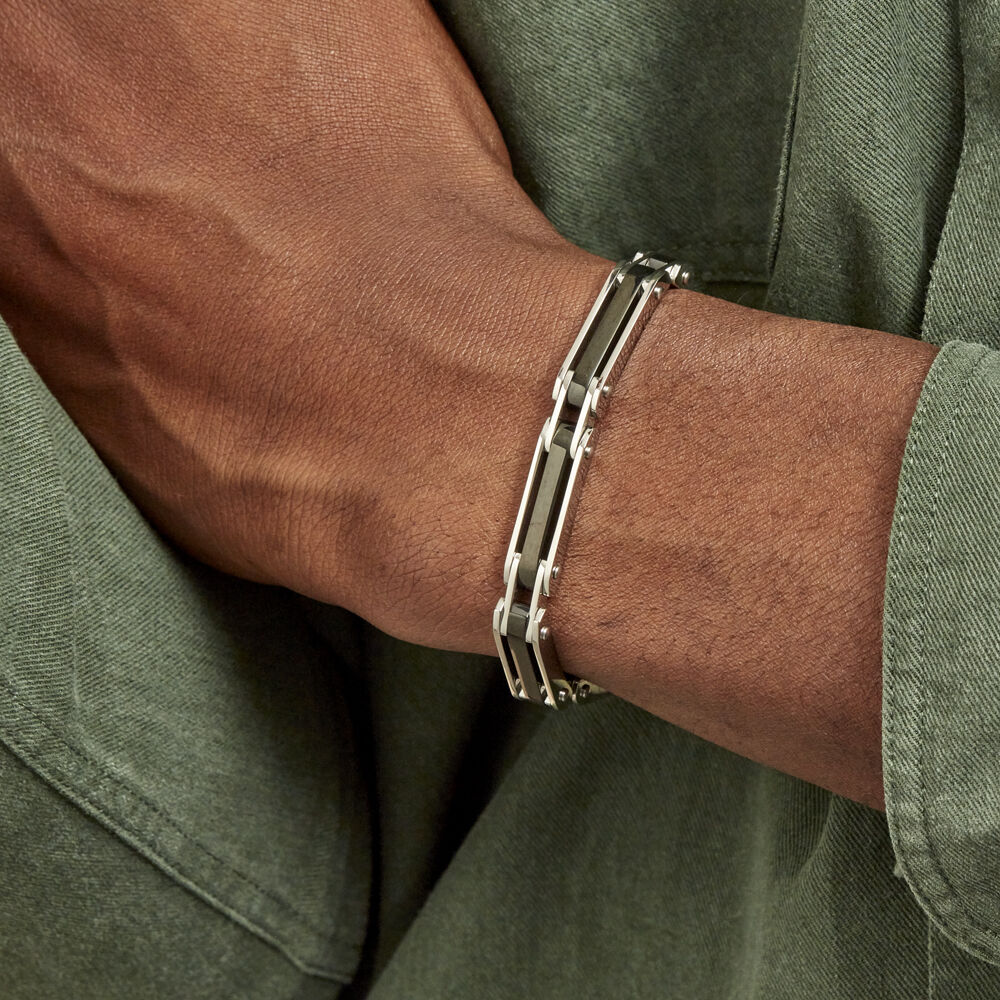 Bracelet Jourdan Homme El Castillo Acier Bicolore Noir Et Blanc - Fête des pères Homme | Marc Orian