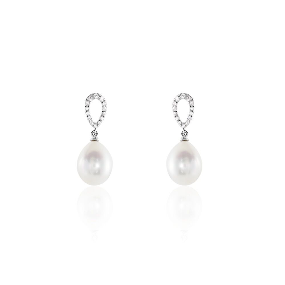 Boucles D'oreilles Pendantes Or Blanc Jessamyn Perles De Culture Oxyde - Pendantes Femme | Marc Orian
