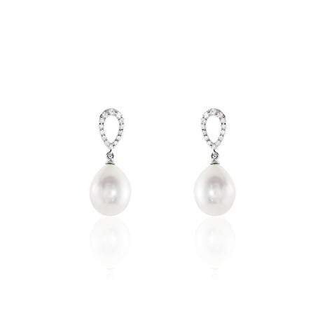 Boucles D'oreilles Pendantes Or Blanc Jessamyn Perles De Culture Oxyde - Pendantes Femme | Marc Orian