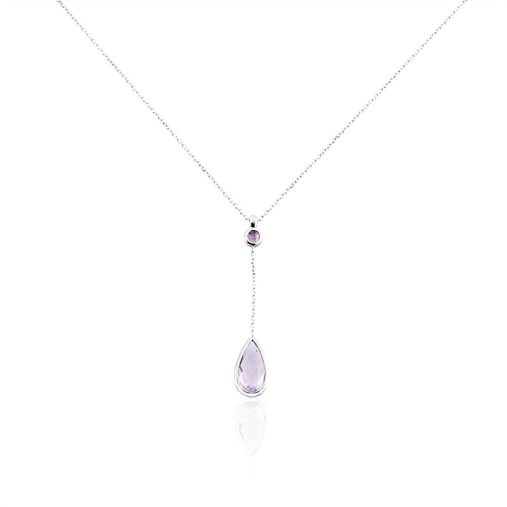 Collier Dennis Or Blanc Amethyste - Colliers avec pierres Femme | Marc Orian