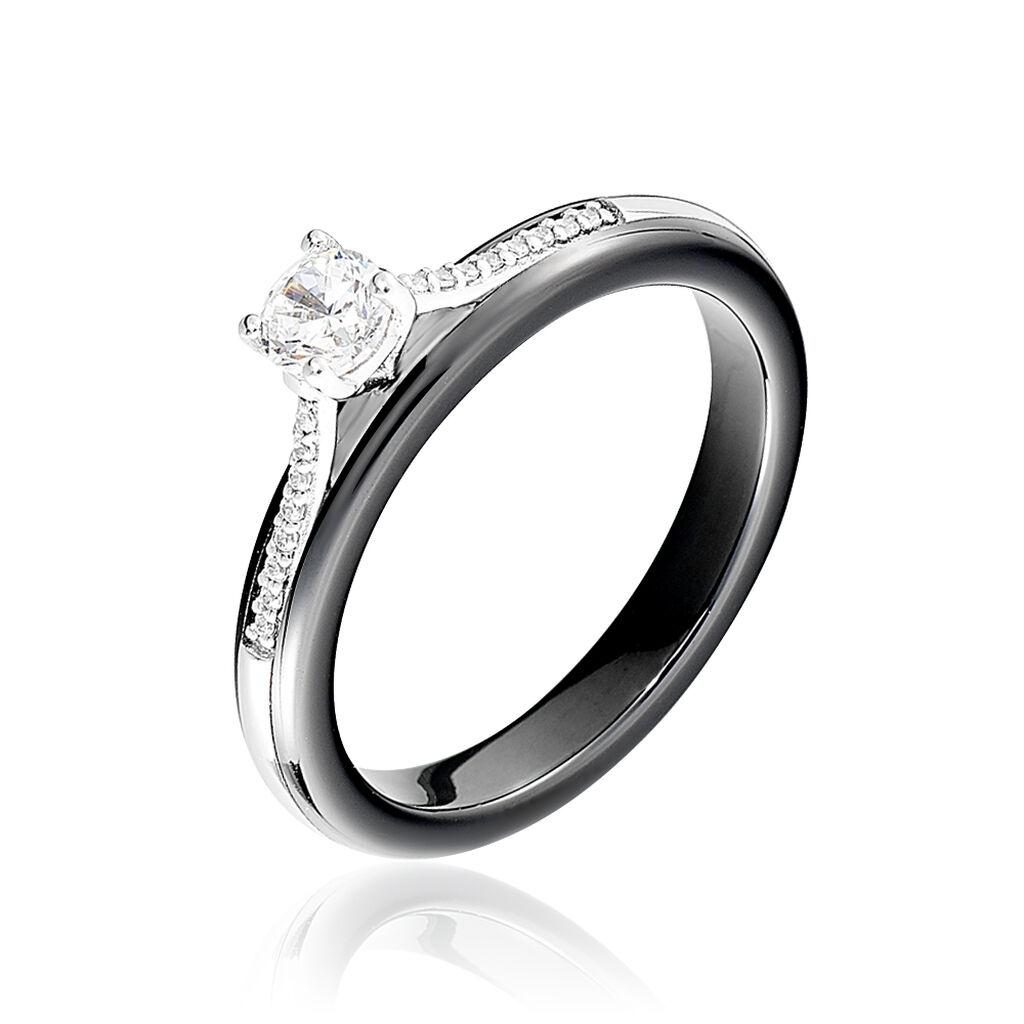 Bague Solitaire Ceramique Argent Blanc Céramique Et Oxyde De Zirconium - Bagues de promesse Femme | Marc Orian