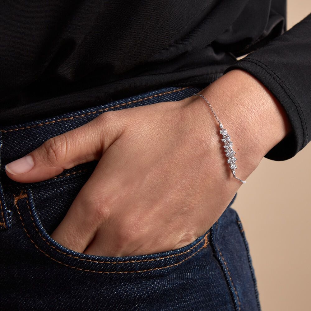 Bracelet Argent Blanc Precieux Flocon Oxyde De Zirconium - Bracelets chaînes Femme | Marc Orian
