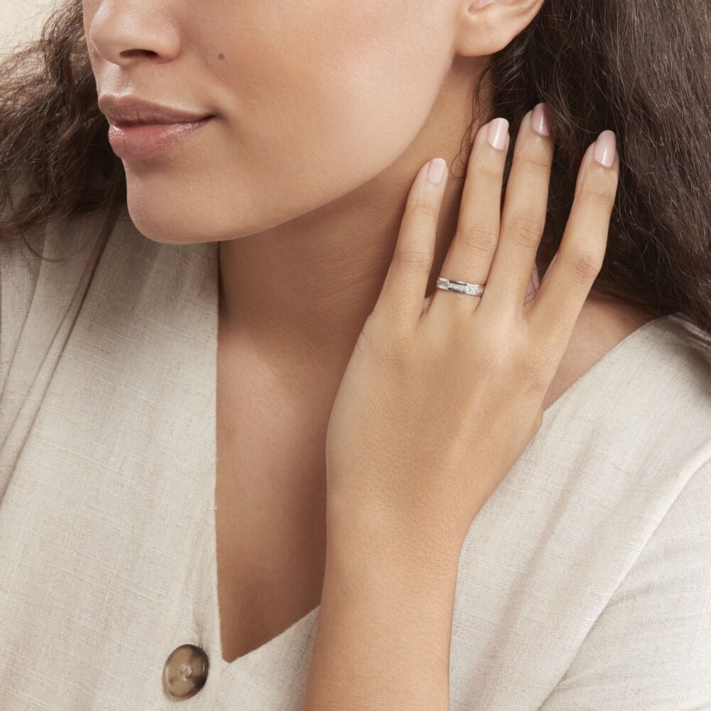 Alliance Fantaisie Diamantee Ruban Plat Or Blanc - Alliances duo Unisex | Marc Orian