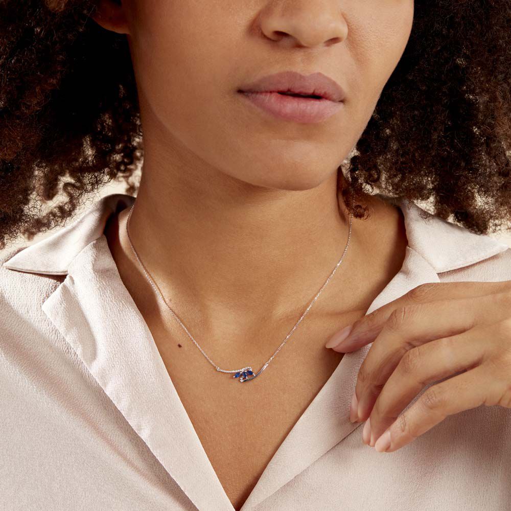 Collier Petale Or Blanc Saphir Et Diamant - Colliers avec pierres Femme | Marc Orian