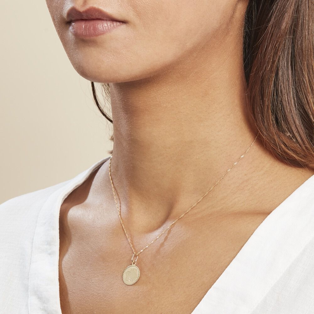 Pendentif Ange Rond Cisele Or Jaune - Médailles et médaillons Famille | Marc Orian