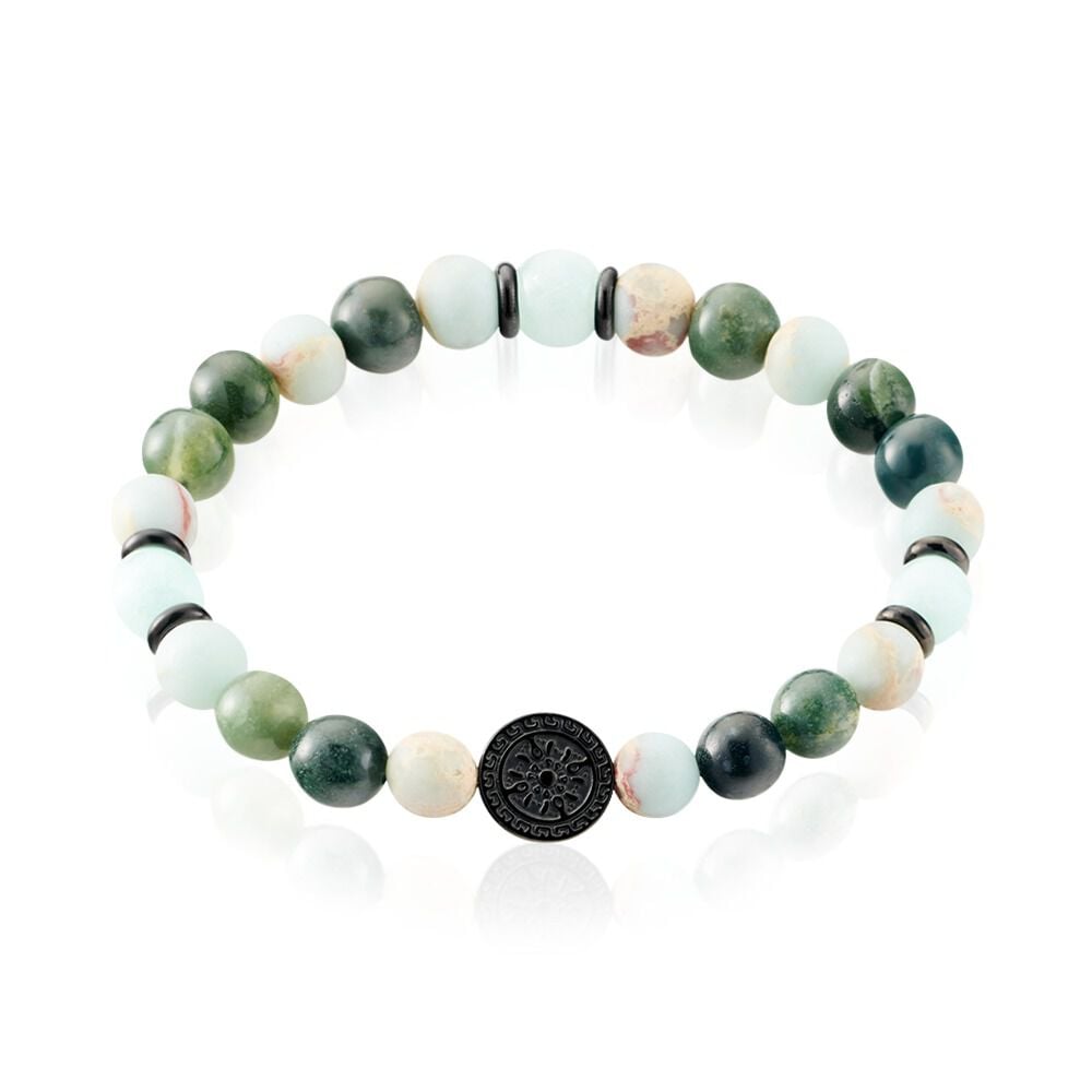 Bracelet Jourdan Yasur Acier Noir Quartz Amazonite - Bracelets Elastique Homme | Marc Orian