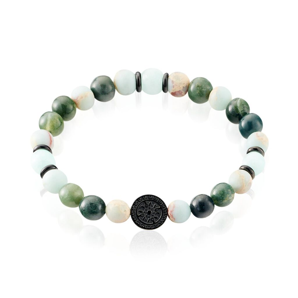 Bracelet Jourdan Yasur Acier Noir Quartz Amazonite - Bracelets Elastique Homme | Marc Orian