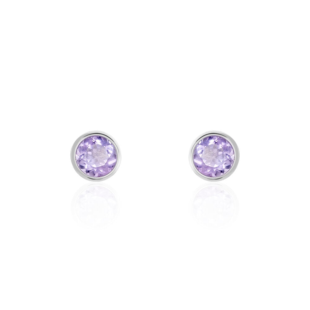Boucles D'oreilles Puces Edy Serti Clos Or Blanc Amethyste - Puces Femme | Marc Orian