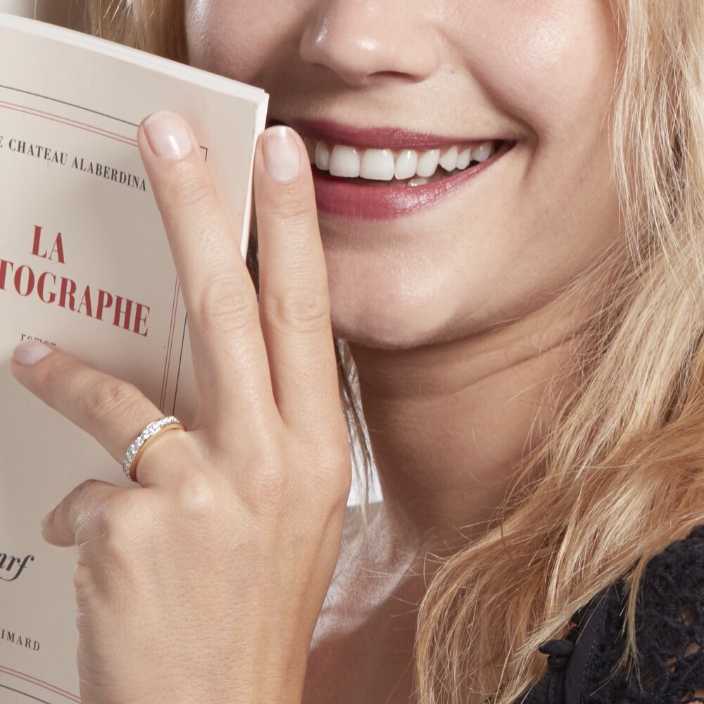 Demi-alliance Or Jaune Valentine Diamants Synthetique - Alliances avec pierres Femme | Marc Orian