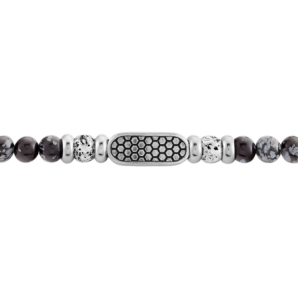 Bracelet Philo Acier Blanc Obsidienne Pierre De Lave - Bracelets cha&icirc;nes Homme | Marc Orian