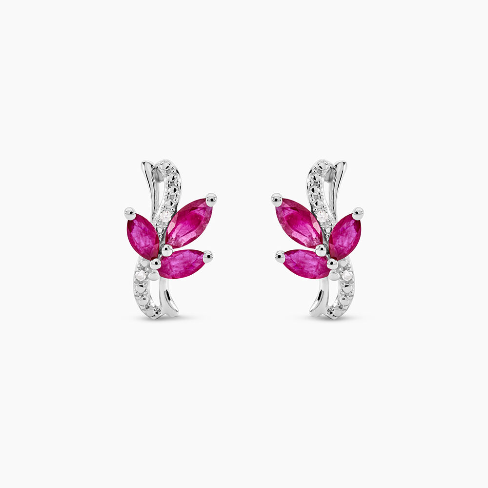 Boucles D'oreilles Puces Angie Or Blanc Diamant Et Rubis - Puces Femme | Marc Orian
