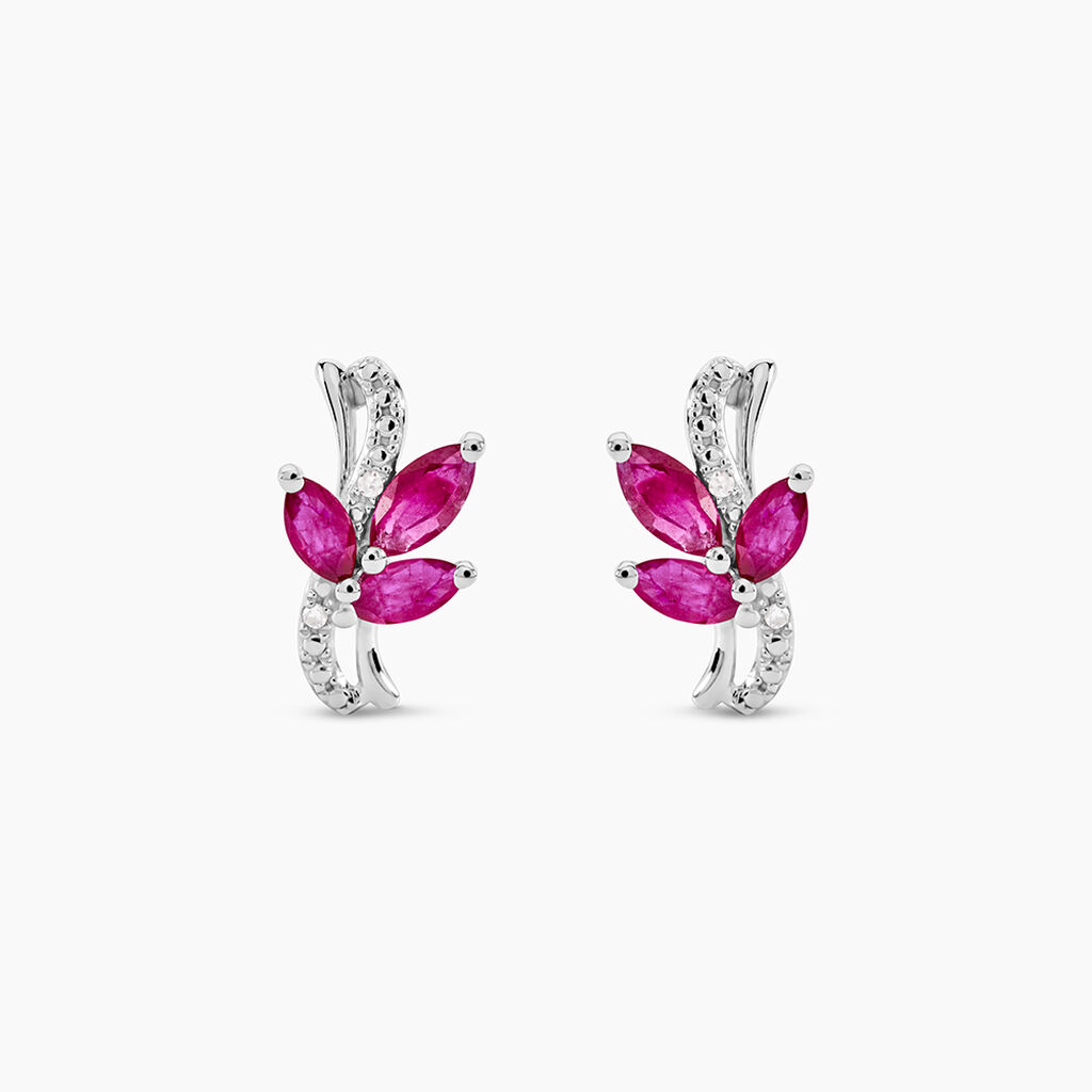 Boucles D'oreilles Puces Angie Or Blanc Diamant Et Rubis - Puces Femme | Marc Orian