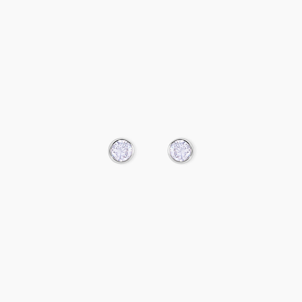 Boucles D'oreilles Puces Elda Serti Clos Or Blanc Oxyde De Zirconium - Puces Femme | Marc Orian