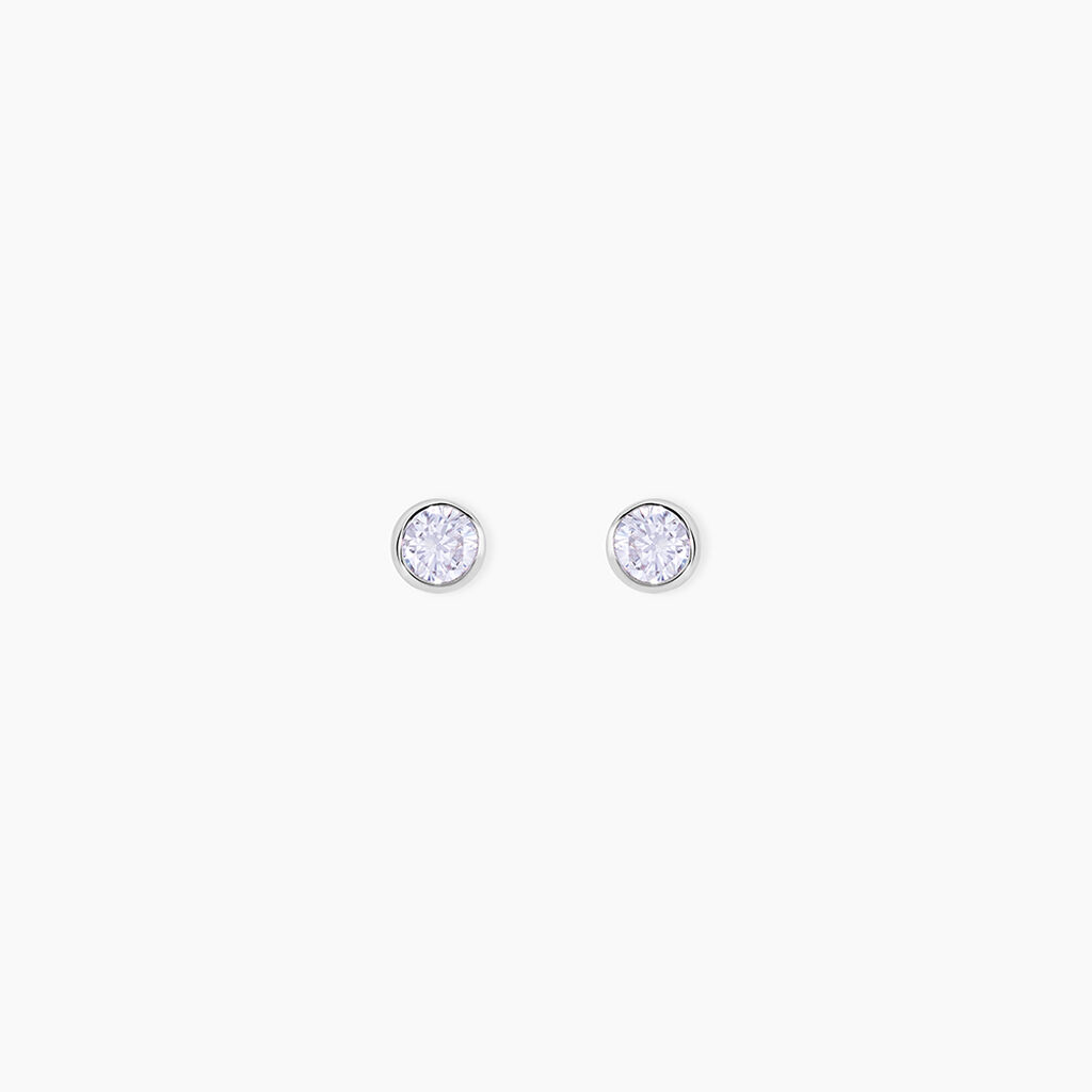 Boucles D'oreilles Puces Elda Serti Clos Or Blanc Oxyde De Zirconium - Puces Femme | Marc Orian