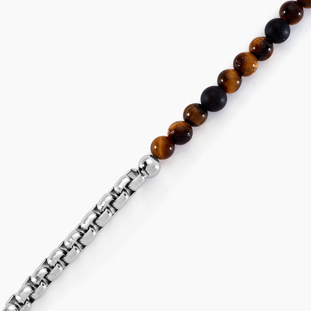 Bracelet Acier Blanc Christiano œil De Tigre Onyx - Bracelets chaînes Homme | Marc Orian