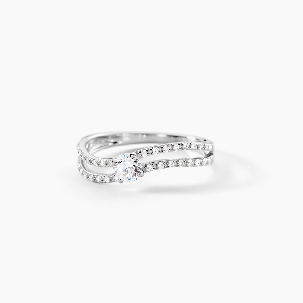 Bague Vrille Double Or Blanc Oxyde De Zirconium - Solitaires Femme | Marc Orian