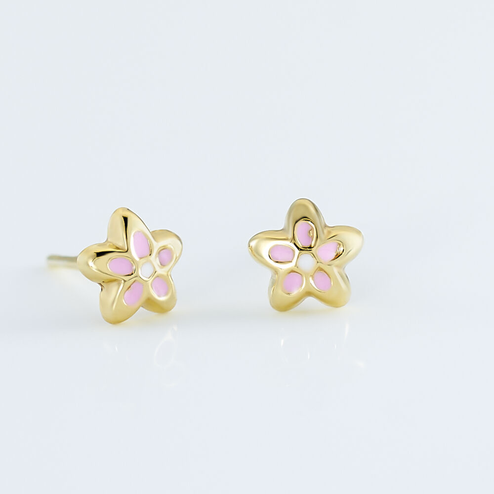 Boucles D'oreilles Puces Fleur Email Or Jaune - Puces Enfant | Marc Orian