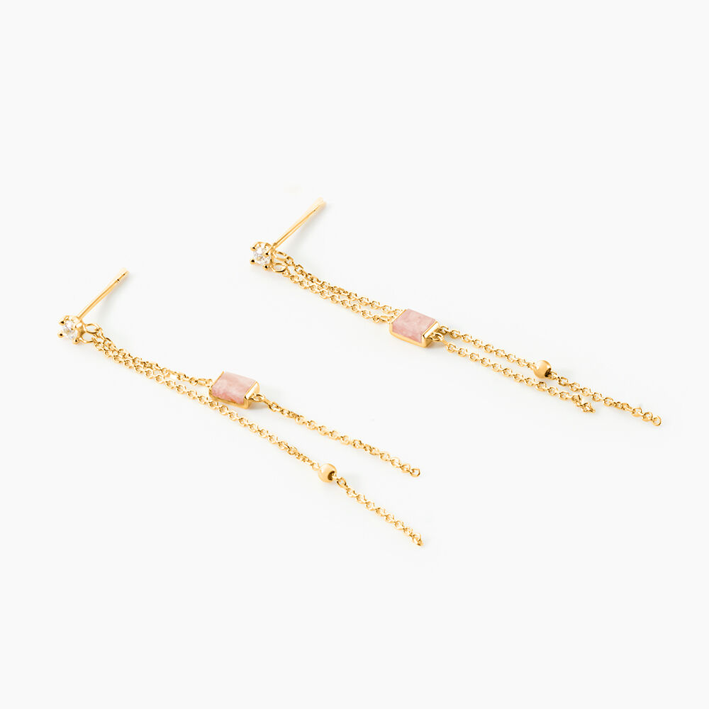 Boucles D'oreilles Pendantes Reflets Pop Or Jaune Rhodochrosite - Pendantes Femme | Marc Orian