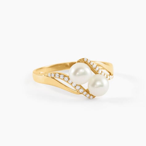 Bague Loeva Or Jaune Perle De Culture Et Oxyde De Zirconium - Bagues vintage Femme | Marc Orian