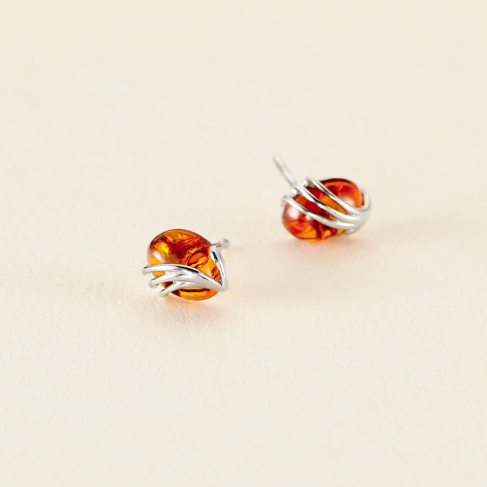 Boucles D'oreilles Argent Blanc Aleina Ambres - Puces Femme | Marc Orian