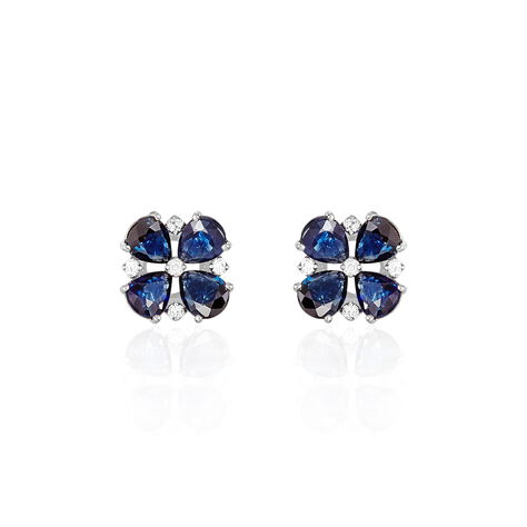 Boucles D'oreilles Puces Or Blanc Saphir Et Diamant - Boucles d'oreilles pierres précieuses Femme | Marc Orian