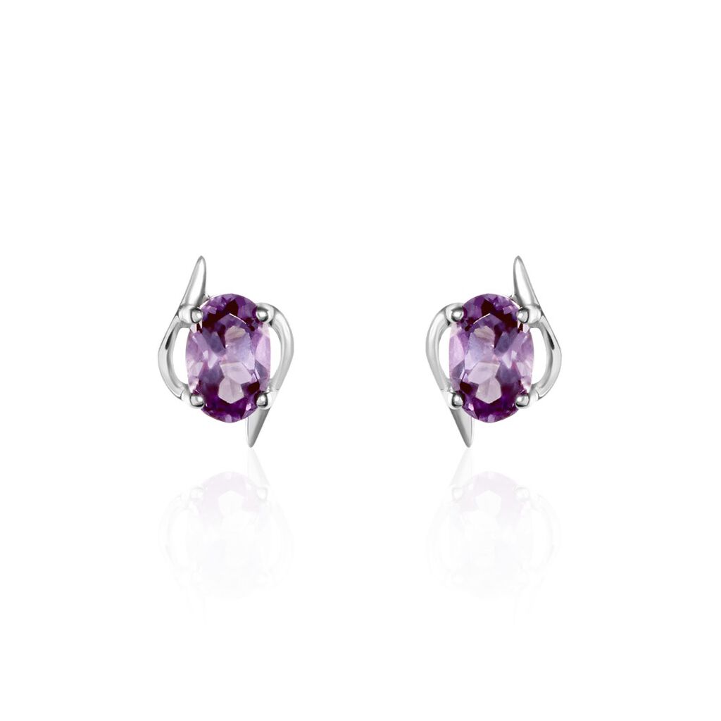 Boucles D'oreilles Puces Vrille Ovale Or Blanc Amethyste - Puces Femme | Marc Orian