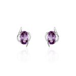 Boucles D'oreilles Puces Vrille Ovale Or Blanc Amethyste - Puces Femme | Marc Orian
