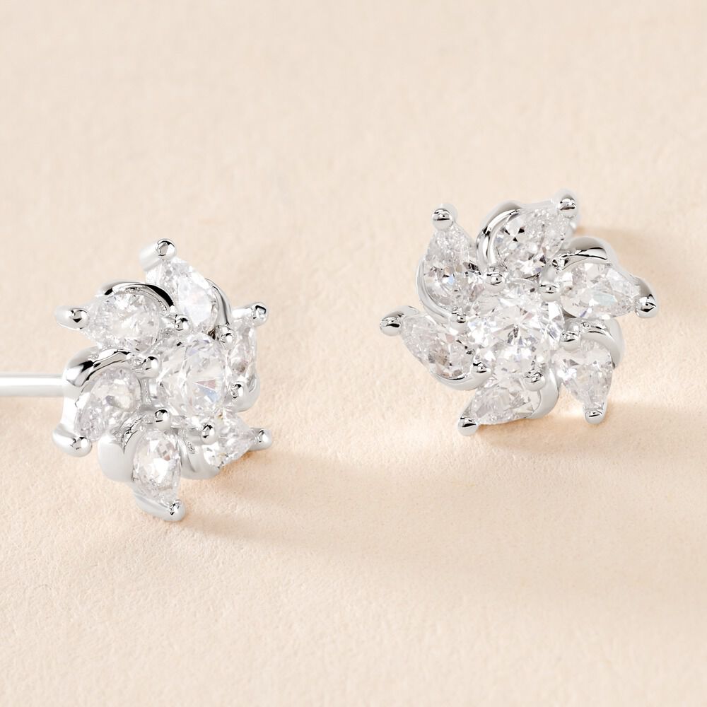 Boucles D'oreilles Puces Ulyssia Argent Blanc Oxyde De Zirconium - Puces Femme | Marc Orian