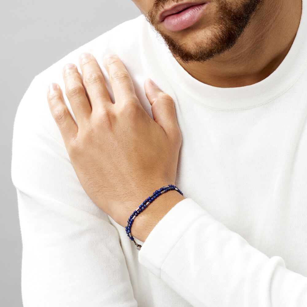 Bracelet Acier Blanc Augusto Lapis Lazuli - Bracelets chaînes Homme | Marc Orian