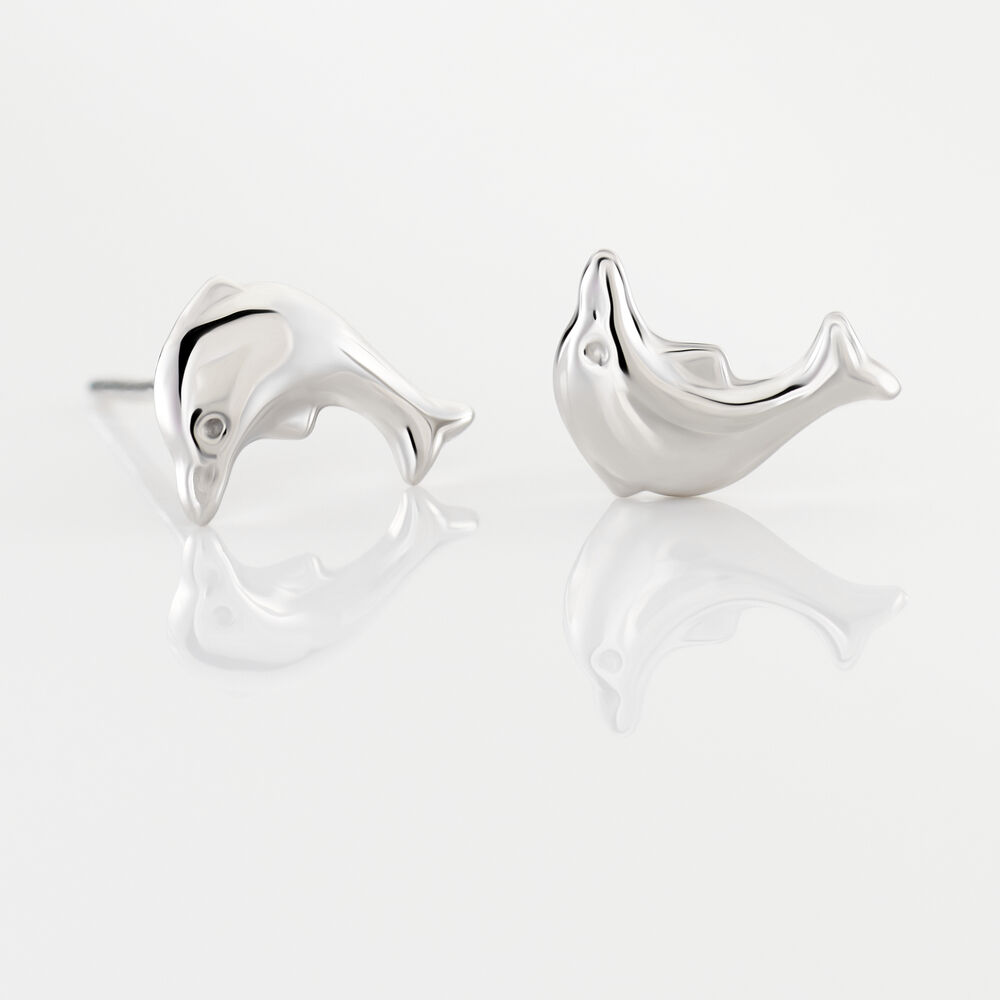 Boucles D'oreilles Puces Fulvie Dauphin 5 Or Blanc - Puces Femme | Marc Orian