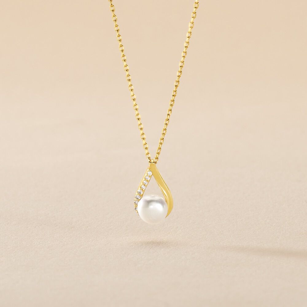 Collier Helin Or Jaune Perle De Culture Et Oxyde De Zirconium - Colliers avec pierres Femme | Marc Orian