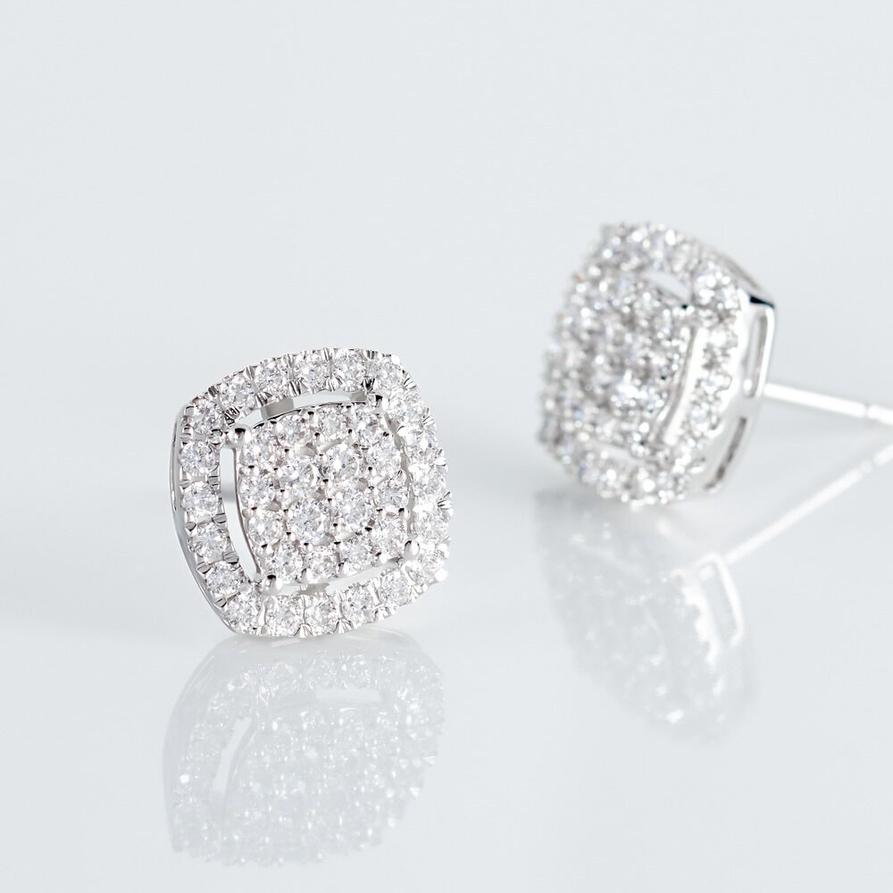 Boucles D'oreilles Puces Or Blanc Naveen Diamants Synth&eacute;tiques - Puces Femme | Marc Orian