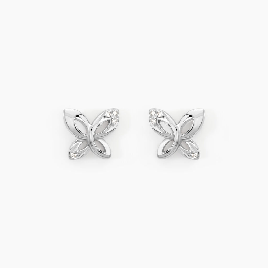 Boucles D'oreilles Puces Papillon Or Blanc Diamant - Puces Femme | Marc Orian